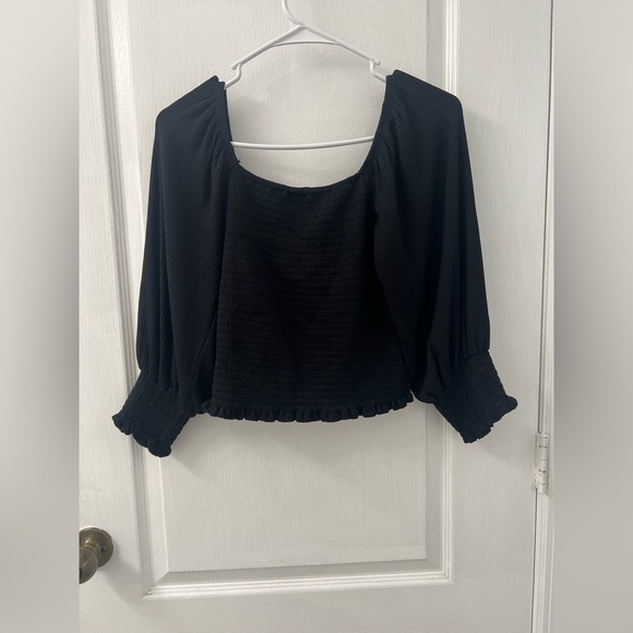 Anthropologie Smocked Puff Sleeve Black Top (Size XS) - Picture 9 of 11